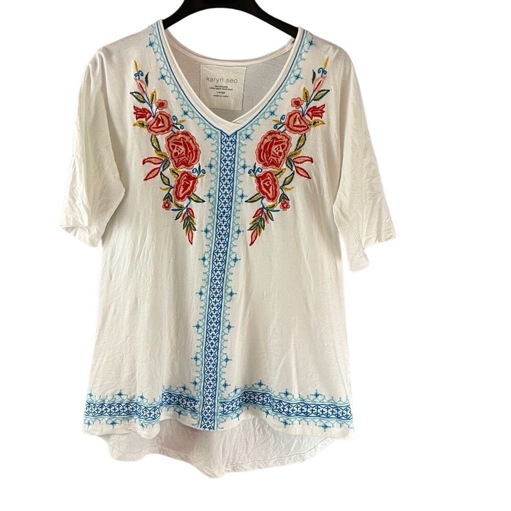 Karen Seo Knit Kira Embroidered Tunic Style Top Handmade Size Large
